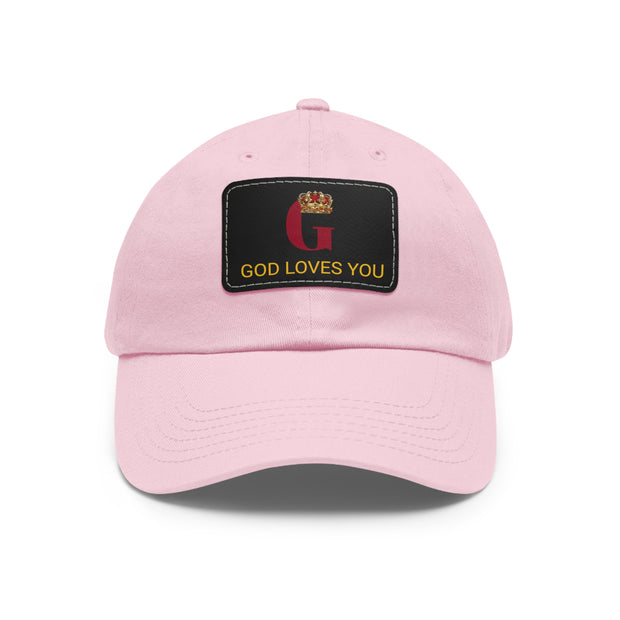 Ball Cap with Leather God Loves You Patch (Rectangle)