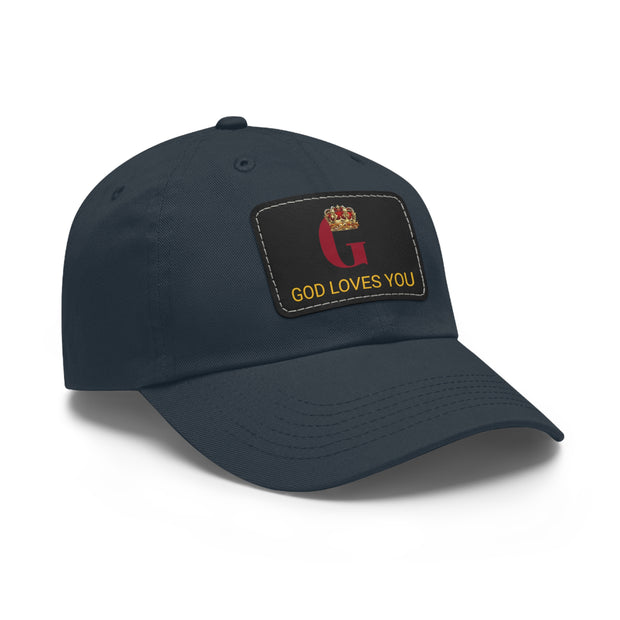 Ball Cap with Leather God Loves You Patch (Rectangle)