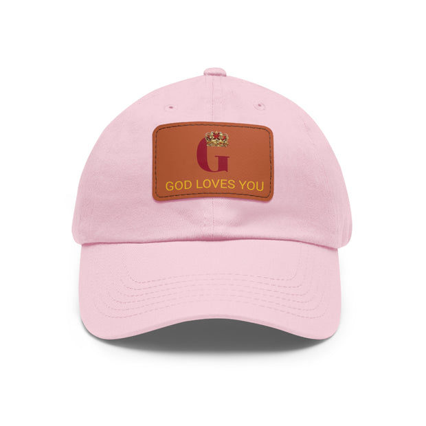 Ball Cap with Leather God Loves You Patch (Rectangle)