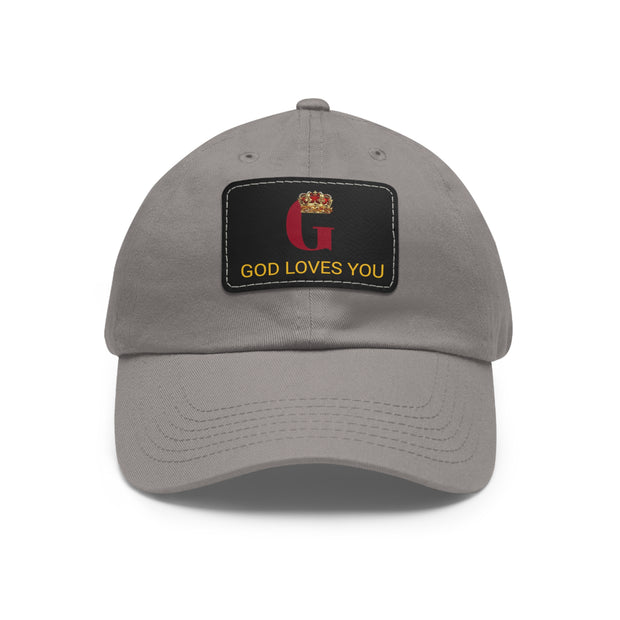 Ball Cap with Leather God Loves You Patch (Rectangle)